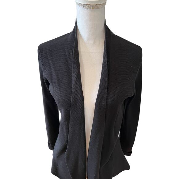Eileen Fisher Silk Blend Open Front Cardigan Sweater Black XS - Picture 2 of 7